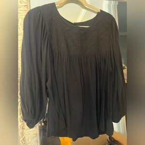 Lucky Brand Black Blouse with Embroidered Detail